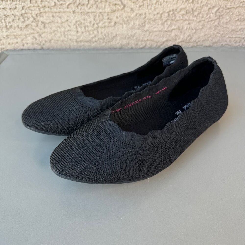 Skechers Shoes Womens 7.5W Cleo 2.0 Love Spell Ballet Flats Stretch 158343 Black